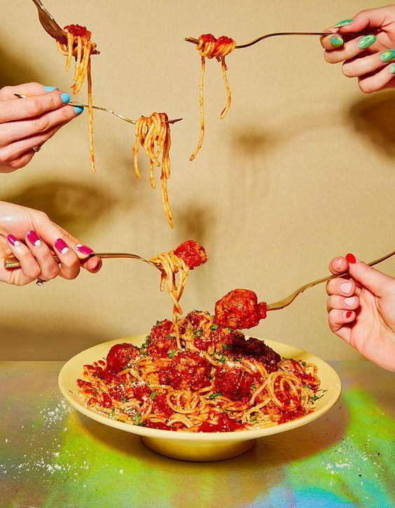 Pasta and many forks
